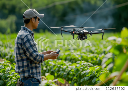 AI-generated content. Farmer in the field using drone AI-generated content. Farmer in the field using drone 112637502