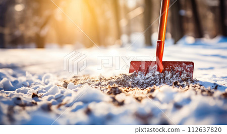Snowy Driveway Cleanup: Shoveling the area - Generative AI 112637820
