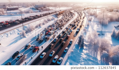 Snowy Commute with Traffic Jam - Generative AI Snowy Commute with Traffic Jam - Generative AI 112637845