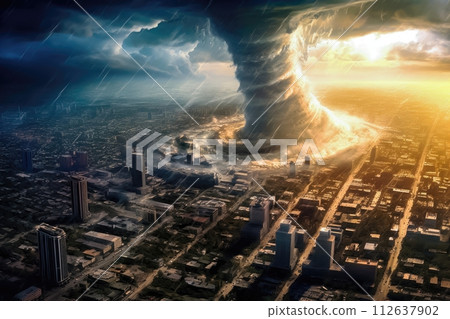 Devastating Tornado Engulfs Urban Landscape - Generative AI 112637902