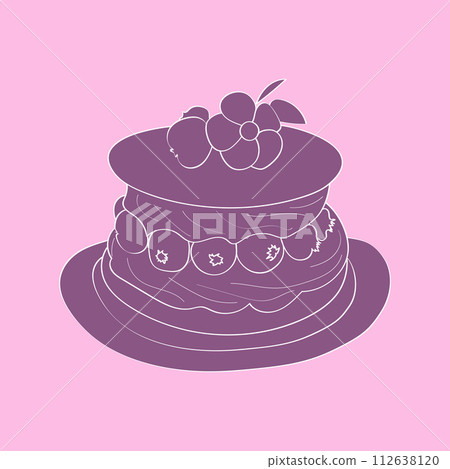 A hand-painted doodle depicting a delicious cake topped with vibrant red cherries. The cake is detailed with layers and frosting, and the cherries add a pop of color to the composition A hand-painted doodle depicting a delicious cake topped with vibrant red cherries. The cake is detailed with layers and frosting, and the cherries add a pop of color to the composition 112638120