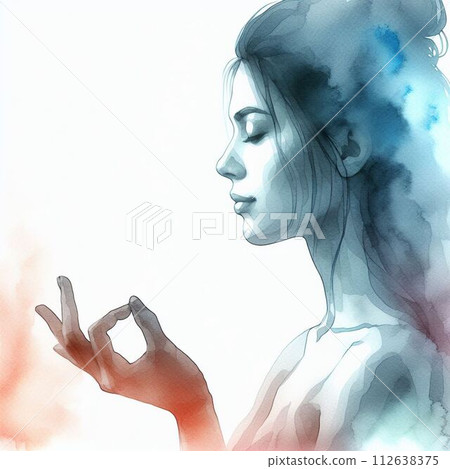 Profile illustration of a woman meditating Profile illustration of a woman meditating 112638375
