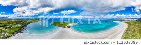 Aerial view of the Inishkeel and the awarded Narin Beach by Portnoo, County Donegal, Ireland 112638389