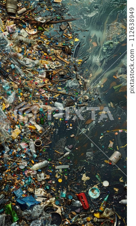 Immerse in the narrative of a world grappling with pollution, deforestation, and the climate crisis, highlighting the critical junctures for change and recovery close-up 112638949