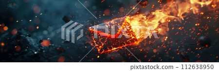 Infernal email, engulfed by fire, heat blurs lines, urgent highlighted, dark atmosphere octane render 112638950