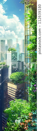 Lush Green Roof on an urban building vibrant plants and flowers 112639180