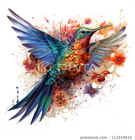 Colorful Bird Flying Over White Background Colorful Bird Flying Over White Background 112639810