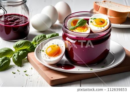 marinated boiled eggs in beet juice marinated boiled eggs in beet juice 112639853