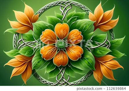 unusual orange flower with green foliage 112639864