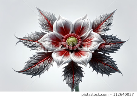 unusual multicolor flower with green foliage 112640037