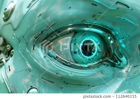 peek into the inner workings of an android, cybernetic macro lens view, Generative AI 112640155