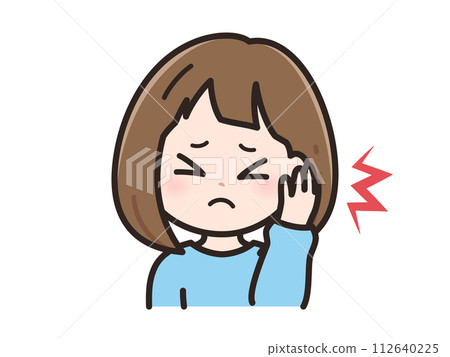耳朵疼痛的年輕女子的插圖 112640225