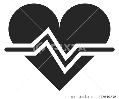 Heartbeat black icon. Cardio signal. Health symbol 112640256