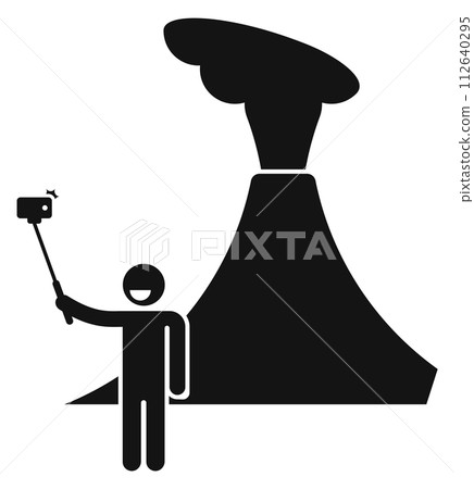 Selfie on volcano site. Photo taking in dangerous place. Risk concept 112640295