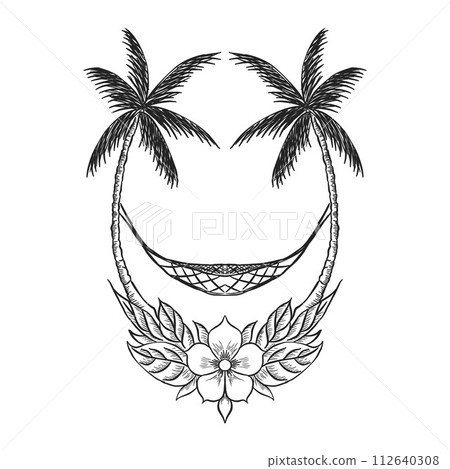 Drawing silhouette landscape nature tropical with graphic 112640308