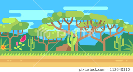Savanna game background. Desert scene colorful landscape 112640310