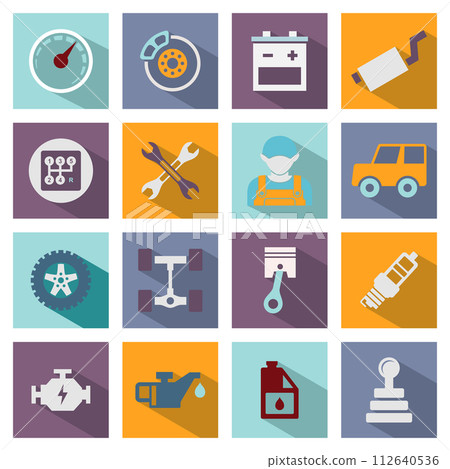 Set of colorful vector signs with auto service icons Set of colorful vector signs with auto service icons 112640536