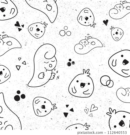 Abstract seamless texture with a fun cartoon sleep and smile background 112640553