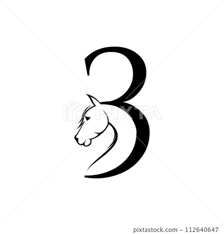 silhouette number three with head horse 112640647