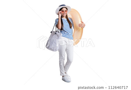photo of happy teen girl in summertime vacation isolated on white photo of happy teen girl in summertime vacation isolated on white 112640717