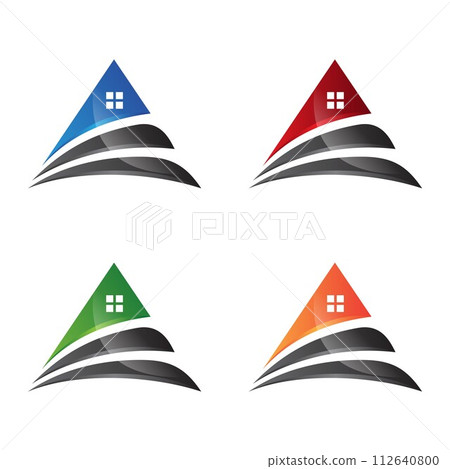 Home roof shaped triangle design for real estate finance company with different color Home roof shaped triangle design for real estate finance company with different color 112640800