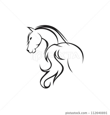 Abstract hand drawn silhouette back horse with head turned Abstract hand drawn silhouette back horse with head turned 112640891