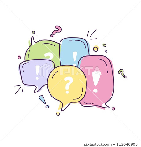 Vector illustration of colorful dialog speech bubbles with icons talk with line style 112640903