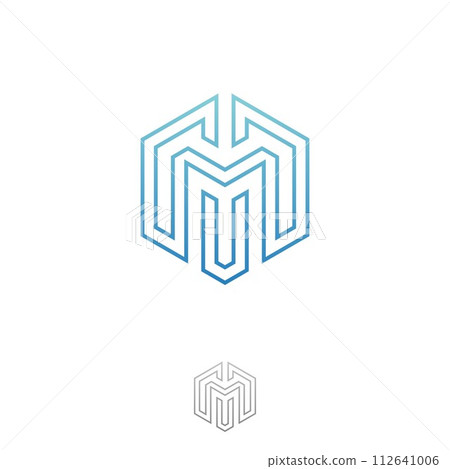 Illustration letter M vector shapes hexagon for technology with outline style graphic Illustration letter M vector shapes hexagon for technology with outline style graphic 112641006
