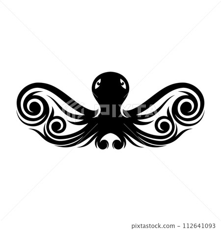 Creative drawing vintage style vector octopus with ethnic tribal ornaments 112641093