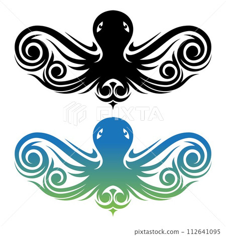 Creative drawing vintage color style vector octopus with ethnic tribal ornaments 112641095
