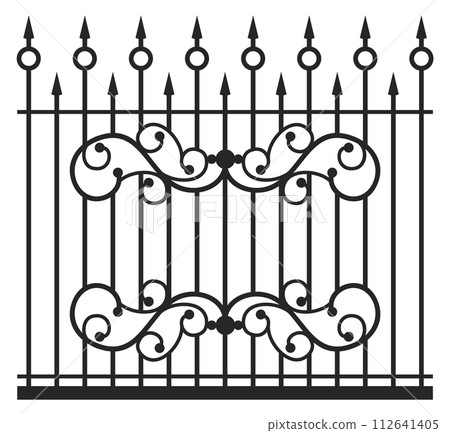 Steel decorative gate lattice. Black street fence 112641405