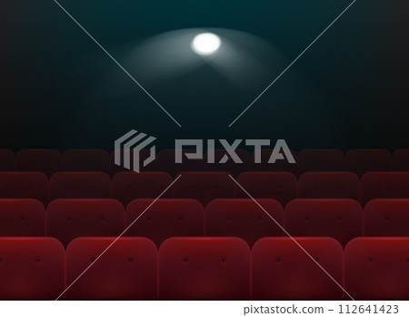 Cinema red chairs. Empty theater seats. Audience mockup 112641423