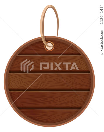 Wooden round tag. Vintage retail discount badge 112641454