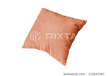 Decorative orange rectangular pillow for sleeping and resting isolated on white background Decorative orange rectangular pillow for sleeping and resting isolated on white background 112641467
