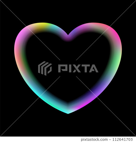 Holographic heart frame. Fluid liquid chrome heart shape. Holographic heart frame. Fluid liquid chrome heart shape. 112641703