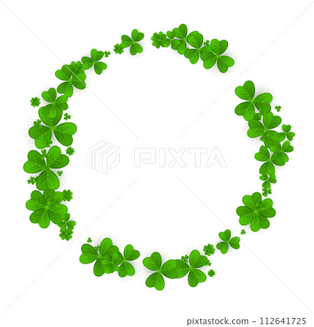 Realistic shamrock wreath. Round Clover frame. Green leaves floral garland. Trefoil border. 112641725