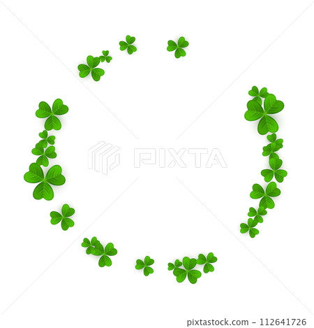 Realistic shamrock wreath. Round Clover frame. Green leaves floral garland. Trefoil border. 112641726