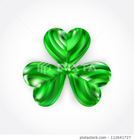 Realistic precious emerald jewel clover leaf. Shamrock three leaves. 112641727
