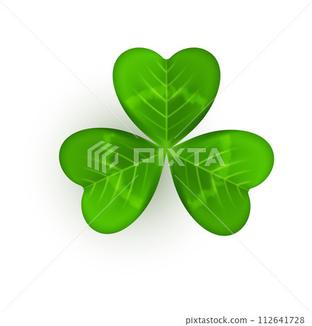 Realistic shamrock icon. Clover three leaves logo. Green floral sticker Realistic shamrock icon. Clover three leaves logo. Green floral sticker 112641728