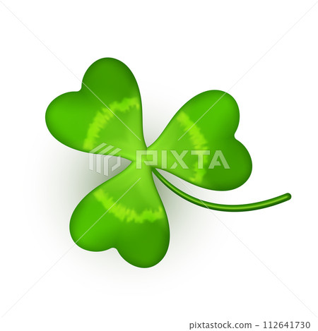Realistic shamrock icon. Clover three leaves logo. Green floral sticker 112641730