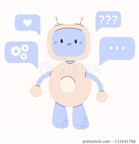 Cute chatbot ai character.Artificial intelligence chat service business concept.AI Content Generator. Chatbot technology, Hand drawn robot toy mascot. Vector illustration EPS 10 Cute chatbot ai character.Artificial intelligence chat service business concept.AI Content Generator. Chatbot technology, Hand drawn robot toy mascot. Vector illustration EPS 10 112641766