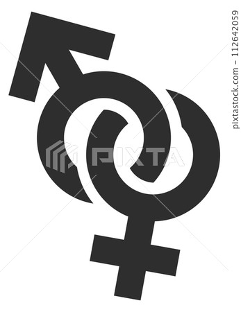 Linked male and female sign. Heterosexual love symbol Linked male and female sign. Heterosexual love symbol 112642059