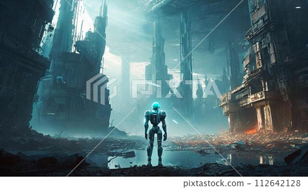 未來派被毀的城市與機器人 112642128