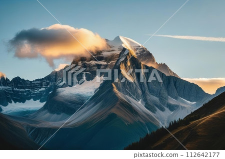 Clouds Over Majestic Mountain Landscape During Golden Hour 112642177