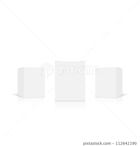 Realistic white box packaging isolated on white background. Vector 112642190