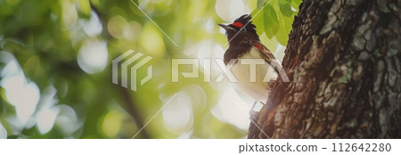 Closeup Red-whiskered bulbul is sitting on a tree. Closeup Red-whiskered bulbul is sitting on a tree. 112642280