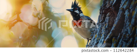 Closeup Red-whiskered bulbul is sitting on a tree. Closeup Red-whiskered bulbul is sitting on a tree. 112642284