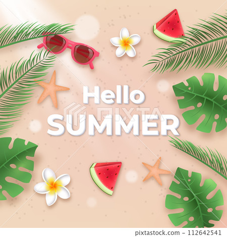 Hello summer leaves and watermelon realistic Hello summer leaves and watermelon realistic 112642541