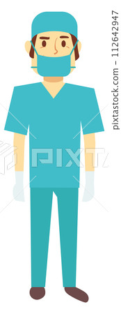 Surgeon standing. Cartoon doctor character. Medical worker Surgeon standing. Cartoon doctor character. Medical worker 112642947