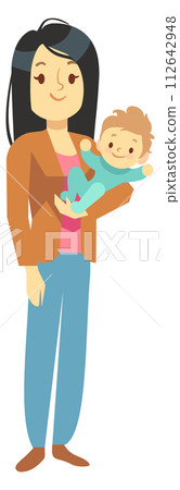 Woman carry baby. Happy mother. Parent and kid Woman carry baby. Happy mother. Parent and kid 112642948